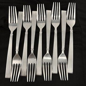 Cambridge Flatware‎ Stainless Ribbed Ridges Salad Forks 9 Pc Set - 7" length